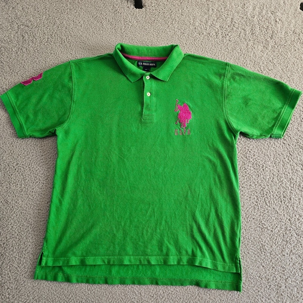 U.S. Polo Assn. Polo Shirt Men XL Green Pink Big Logo Short Sleeve Cotton XL - Picture 2 of 8